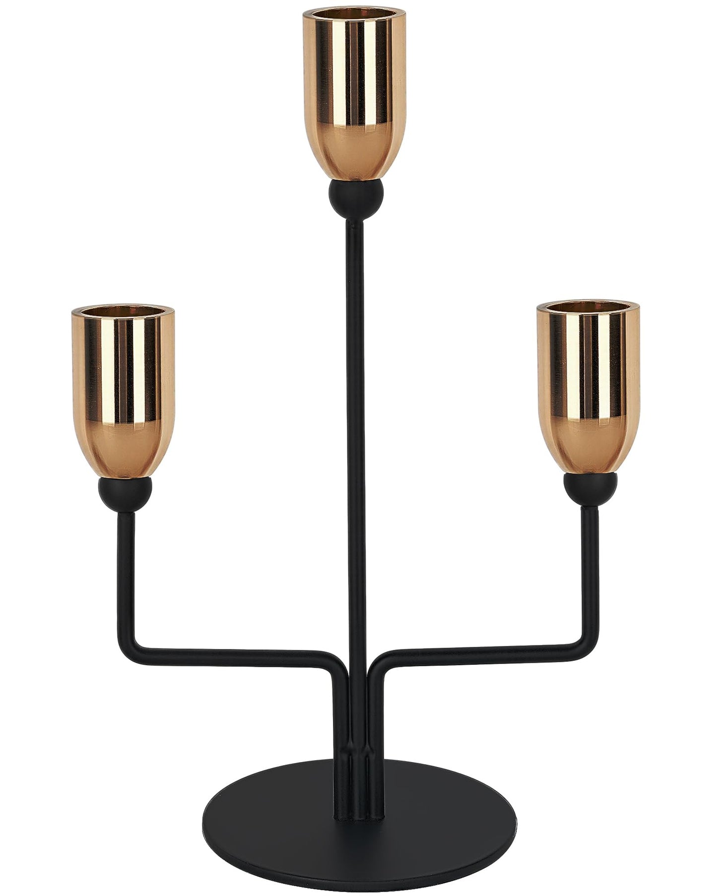 LHQOO Metal Triple Taper Candle Holder, Modern Gold & Black Candle Holder with Stable Base, Decorative Candle Stand for Home Decor, Wedding, Dining, Party, Anniversary
