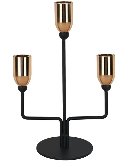 LHQOO Metal Triple Taper Candle Holder, Modern Gold & Black Candle Holder with Stable Base, Decorative Candle Stand for Home Decor, Wedding, Dining, Party, Anniversary
