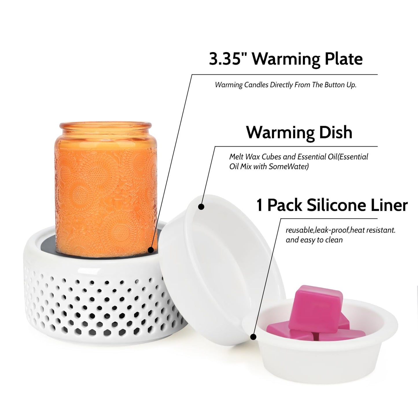 Ceramic Candle Warmer lamp, Wax Melt Warmer with 7 Colors Night Light and 1 PC Silicone Liner,4-in-1 Electric Warmer for Jar Candle Wax Cube Essential Oil coffee, Ideal Gift for Home Office Kitchen