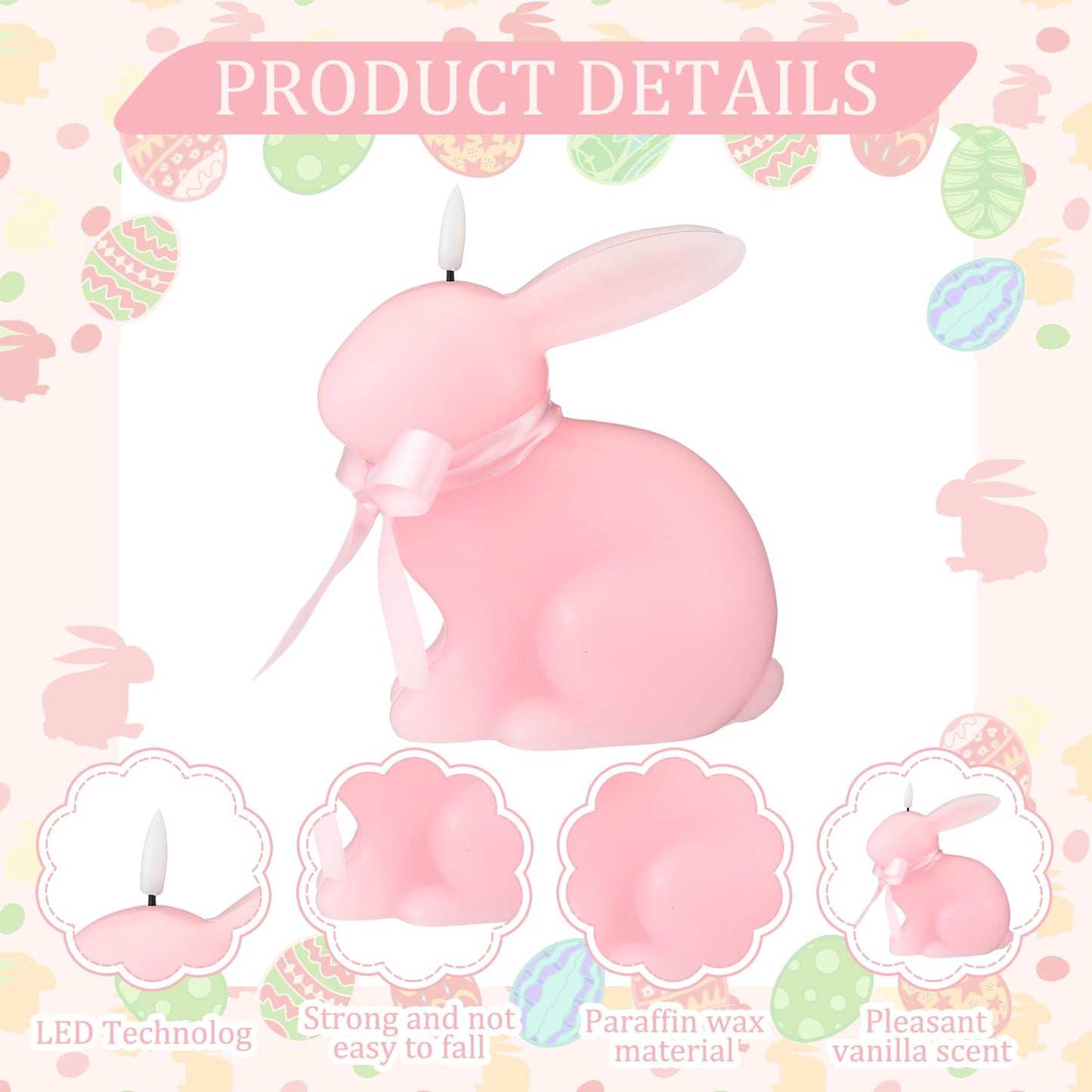 Baquler Easter Bunny Flameless Candle, Easter Real Wax Carved Led, Scented Bunny Shape Flameless Candle Set for Home Living Room Bedroom Party Decoration Centerpiece Table Home Decor (White)