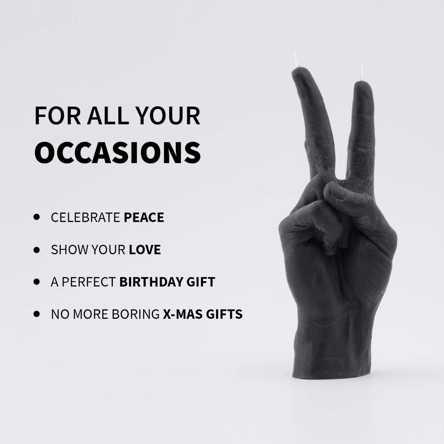 CandleHand Hand Gesture Candle Peace Sign - Big Real Hand Size 6.7 x 4.3 x 2.4 inches - Handmade Winner Statue - Birthday, Office, Housewarming Gift (Black)