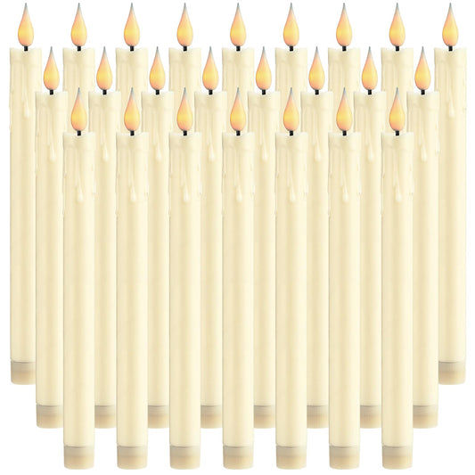 Baquler 24 Pcs 10 Inch Ivory Flameless Taper Candles LED Candle Sticks Battery Operated Flickering LED Candlestick Window Plastic Candle for Wedding Halloween Christmas Decor(No Battery)