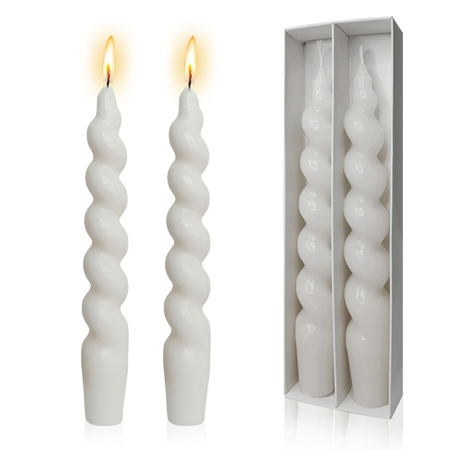 NJAO HOO 7.5 Inch Spiral Candlesticks White Taper Candle Short Tapered Candles Twisted Taper Candles Spring Candlesticks for Dinner Table Home Decor Party Wedding 2 Pcs