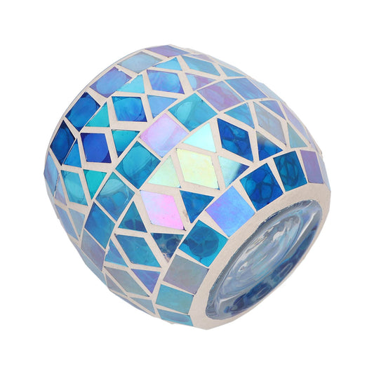 SUNGOOYUE Mosaic Glass Candle Holder Blue Colored Glass Tea Light Holder Handcrafted Texture Lightweight Design for Dining Table Living Room Bar Romantic Decoration
