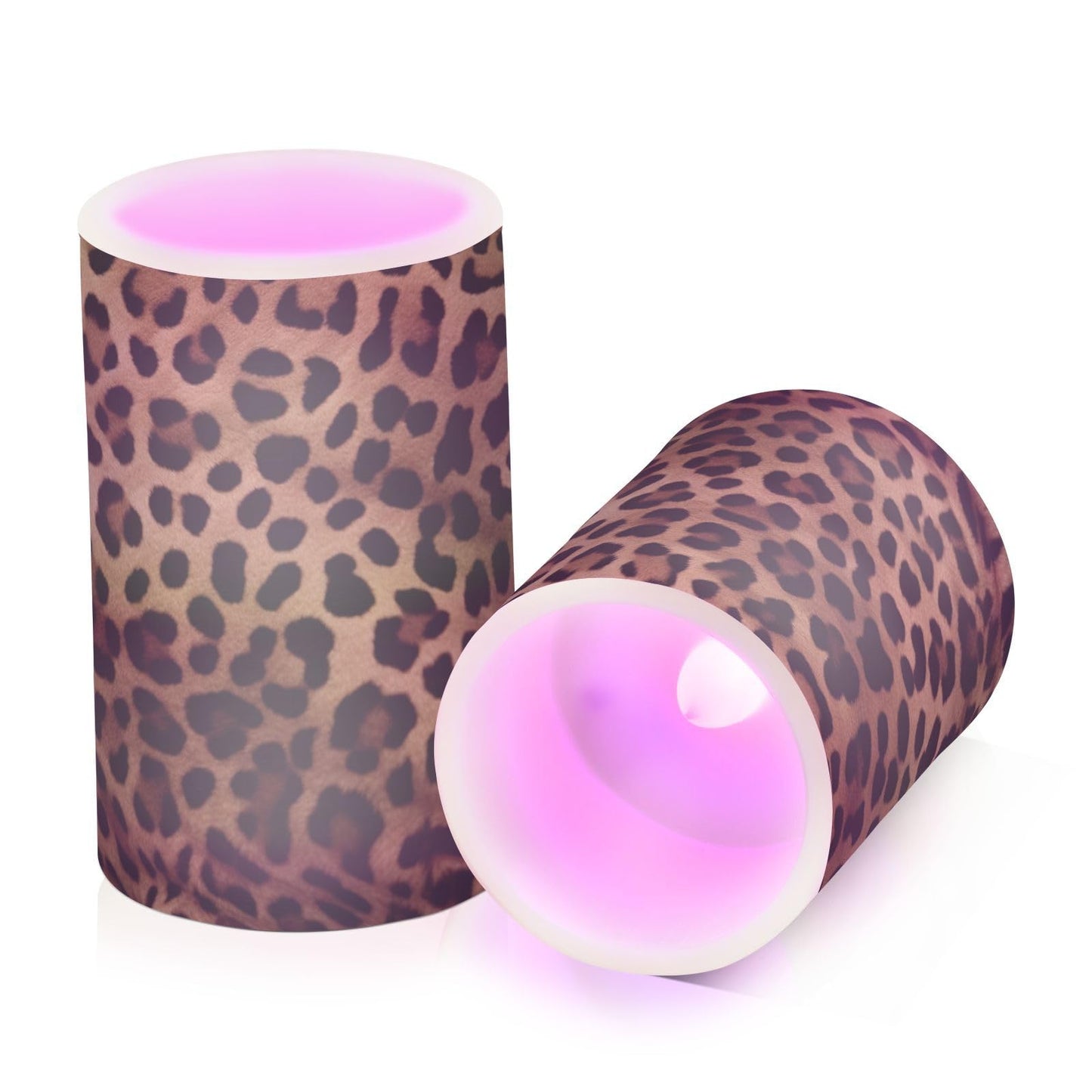 GOODOLD Flameless Candles with Remote Control and Timer, Leopard Print Flickering Candles Battery Operated LED Pillar Candles, Warm Light for Home Decor, Set of 2 (D 3" x H 4" 5")