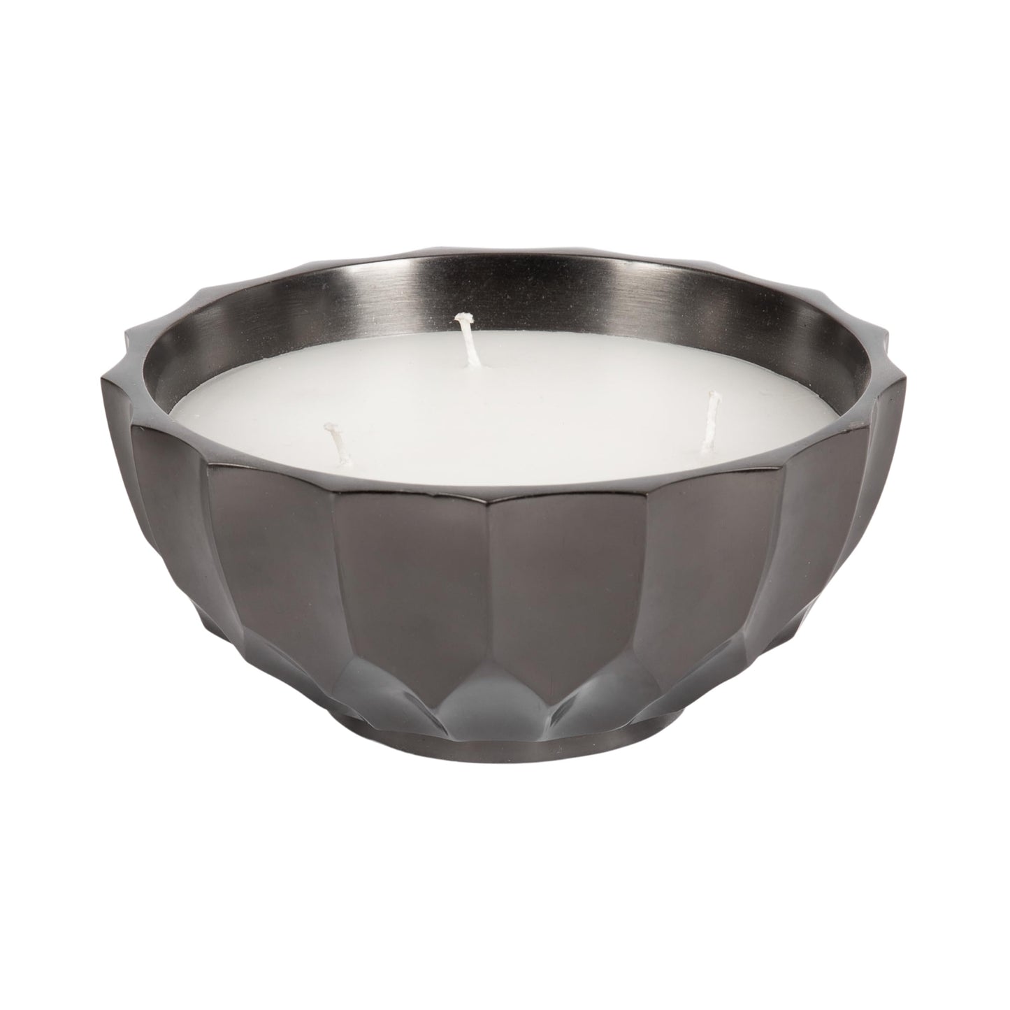 Kate and Laurel Plete Round Pleated Metal Candle Bowl, 8 Inch Diameter, Black Nickel, Modern Scalloped Three-Wick Unscented Candle with Decorative Bowl for Living Room Decor