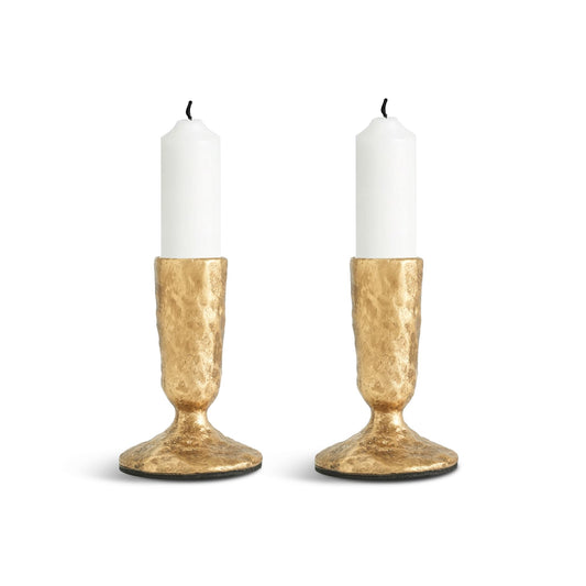 DENDROVIA Gold Cast Iron Candle Holders Set of 2 - Antique Brass Gold Metal Taper Candle Stick Holders for Table - Wrought Iron Candle Holder for Centerpiece, Mantel, Wedding, Party, Christmas Decor