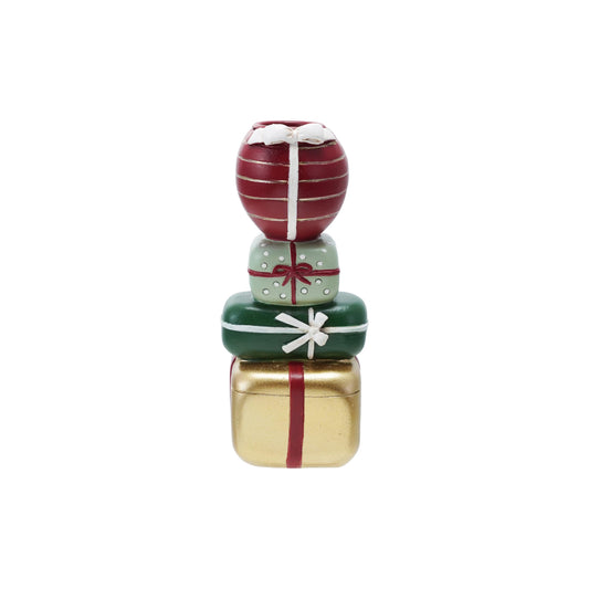 Creative Co-Op Resin Stacked Gifts Taper Holder, Multicolor