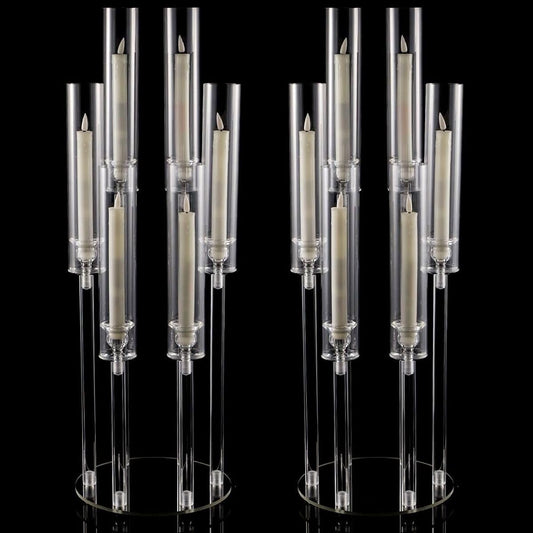 2pcs 6 Arm Acrylic Candle Holder with Round Base for LED Candles - Different Heights for Elegant Decor