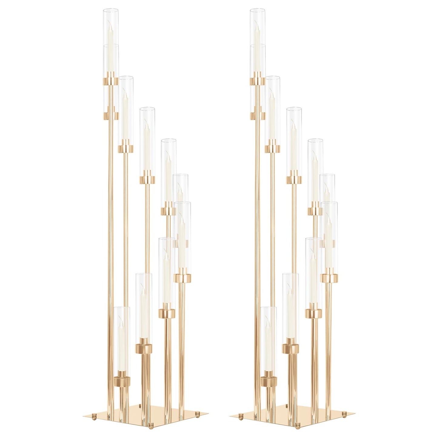 2 Sets 10Arm Gold Candelabra,Candle Holder with Clear Acrylic lampshades Fit Flameless or Wax,40'' High Large Floor Candelabra Centerpiece for Wedding Aisle Ceremony Reception Event Decoration