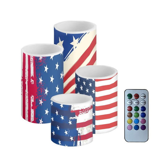 NETILGEN American Flag Flameless LED Battery Candles 4 PCS Pillar Candles with 18-Key Timer Remote Control Colorful Lights Candles for July 4th Independence Day Decor