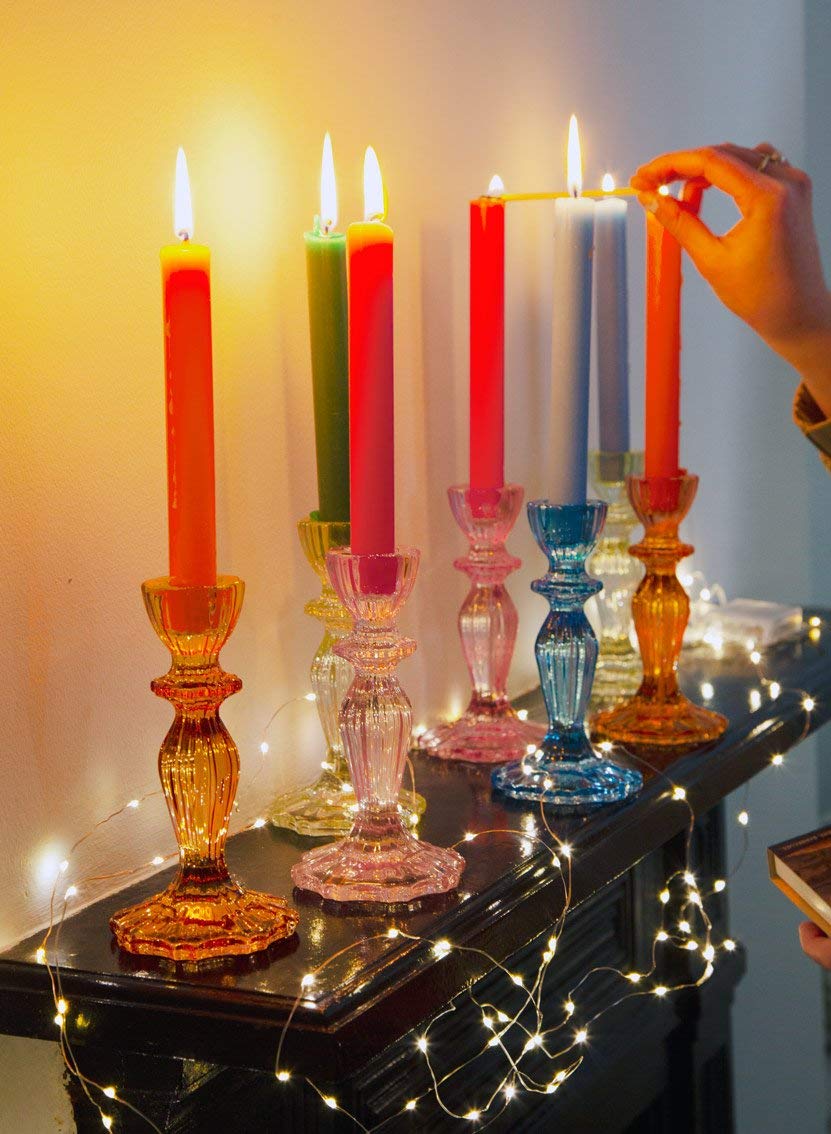 Talking Tables Blue Glass Candlestick Holder Taper Candle Stand for Indoor or Outdoor Dining, Elegant Dinner Party Decorations, Birthday, Garden, Wedding, Home Décor Large
