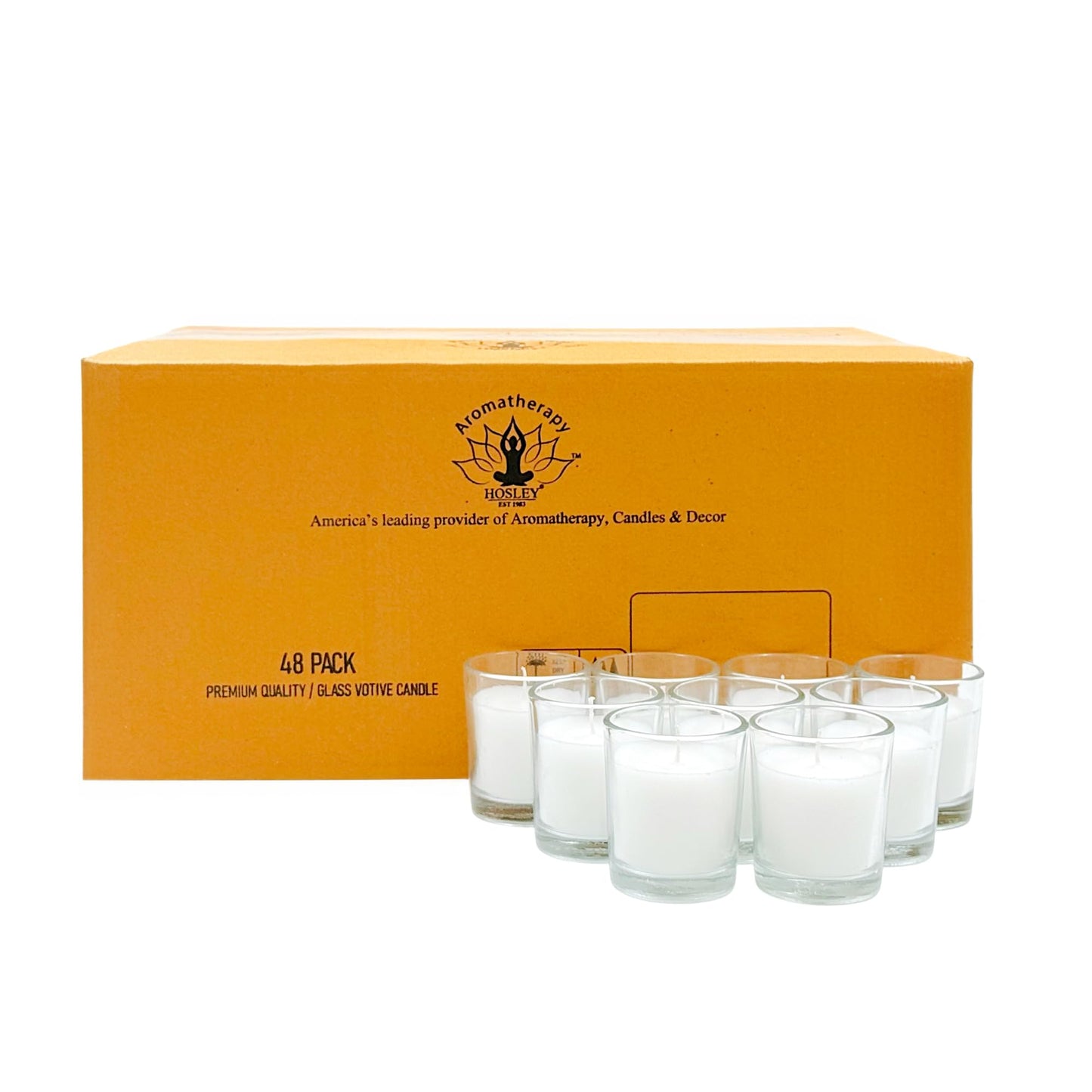 Hosley 48 Pack White Unscented Votive Candles, Clear Glass, Hand-Poured Wax, Bulk Wedding & Party Candles for Gifts, Tables, Aromatherapy & Holidays Party Weddings Birthdays (White)