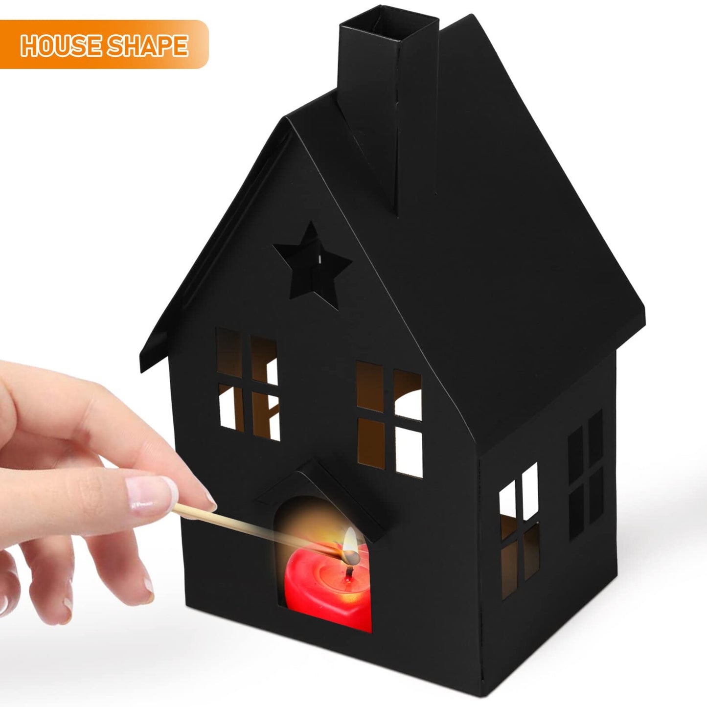 House Tea Light Holder Gothic Decor House Shape Candle Holder Rustic Candlestick Tea Light Stand Votive Candle Lantern for Home Farmhouse Dining Table Black Pillar Candle Holder