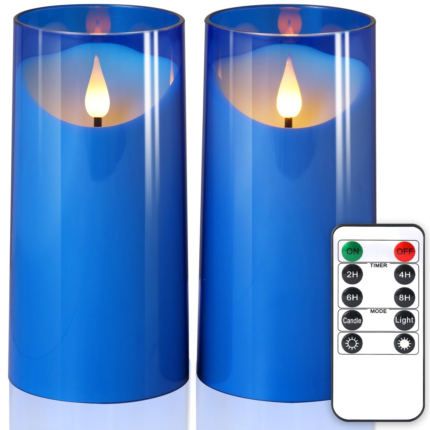 NURADA 3"x6"Flickering Flameless Candles: 3D Wick Acrylic Battery Operated LED Pillar Battery Candles with Remote and Timer for Decoration Wedding Party - 2 Pack Blue