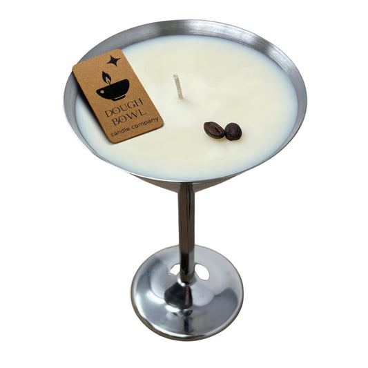 Dough Bowl Candle Co. Coffee Candle - 7.25" x 4.5" Espresso Martini Coffee Scented Candles, Stainless Steel Vessel for Men and Women, 100% Soy Wax, 10 oz. with 20 Hour Burn Time, Cotton Wick