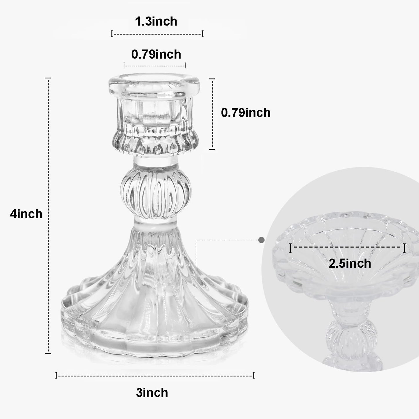 Sudifor 12 Pack Glass Candlestick Holders- Clear Taper Stripe Candle Holders for Candlesticks, 4" H Taper Candle Holders Small Centerpiece for Wedding, Festival, Party & Windowsill Decor