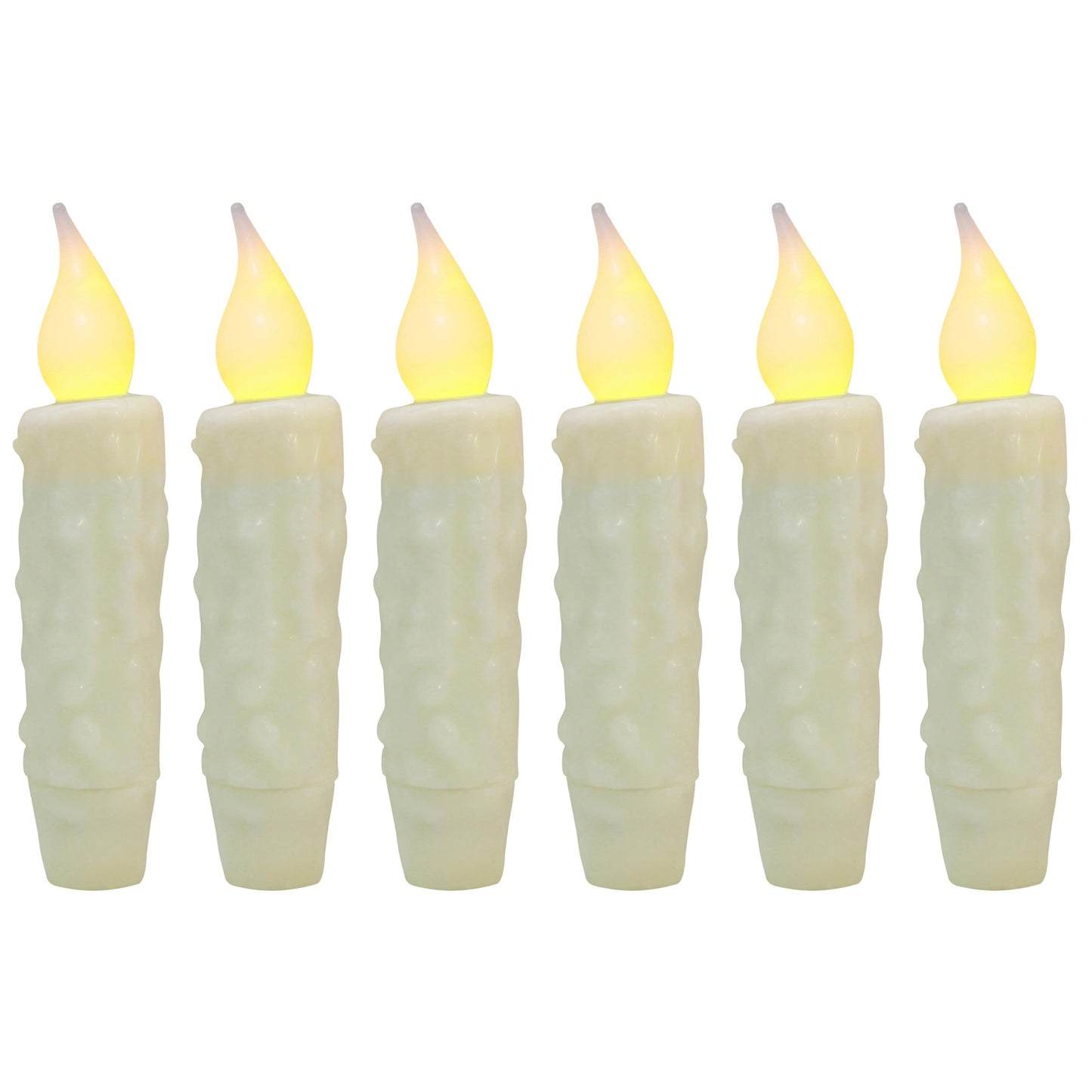 CVHOMEDECO. Real Wax Hand Dipped Battery Operated LED Timer Taper Candles Rustic Primitive Flameless Lights Décor, 4-3/4 Inch, Ivory, 6 PCS in a Package