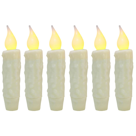 CVHOMEDECO. Real Wax Hand Dipped Battery Operated LED Timer Taper Candles Rustic Primitive Flameless Lights Décor, 4-3/4 Inch, Ivory, 6 PCS in a Package