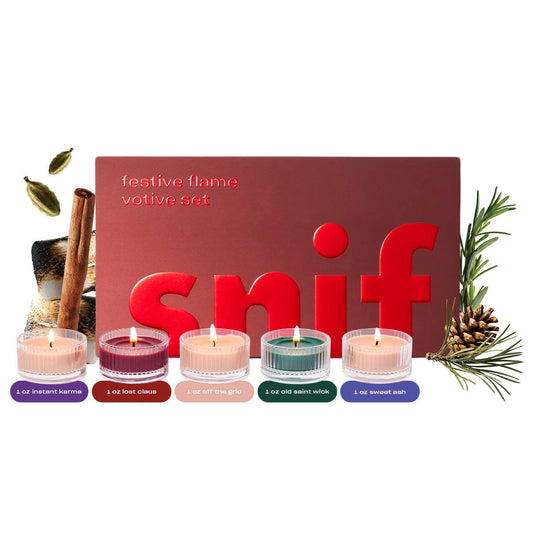 Snif Festive Flame Votive Candle Set, 5 Premium Holiday Scented Candles, 100% Cotton Fiber Wicks, Soy Wax Blend, Non-Toxic, Vegan