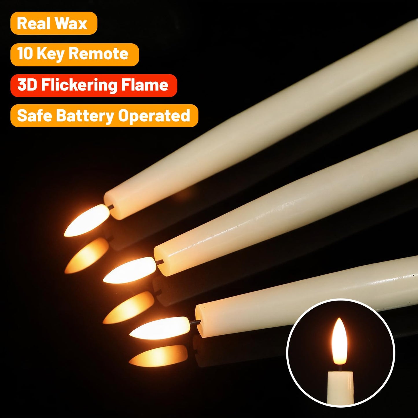 Wondise Rechargeable Flameless Taper Candles, Battery Operated Candles with Remote&Timer, Real Wax LED Candlesticks 3D Wick Flickering for Home Wedding Christmas Decor