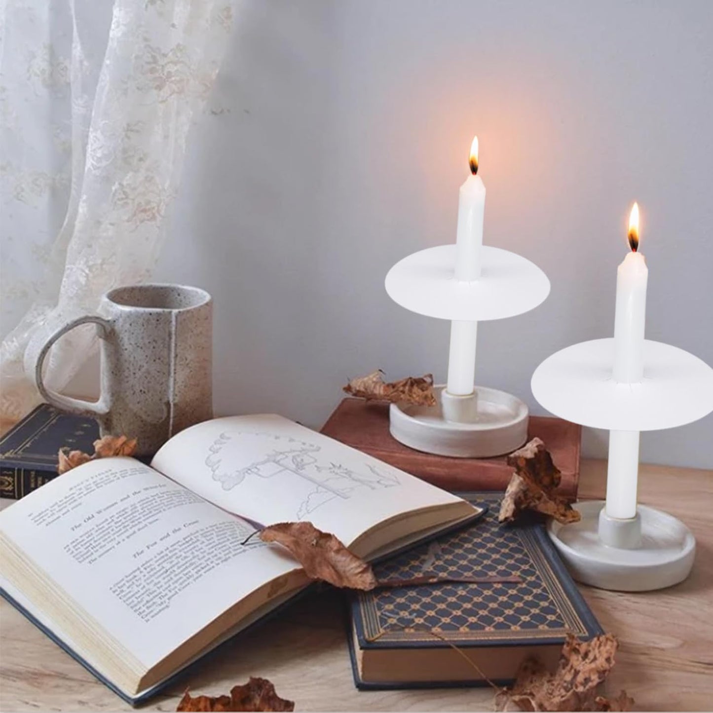 20 Pack Church Candles with Drip Protectors for Devotional Candlelight Vigil Service, Box of 20 Candles, Unscented White 5" H X 1/2" D