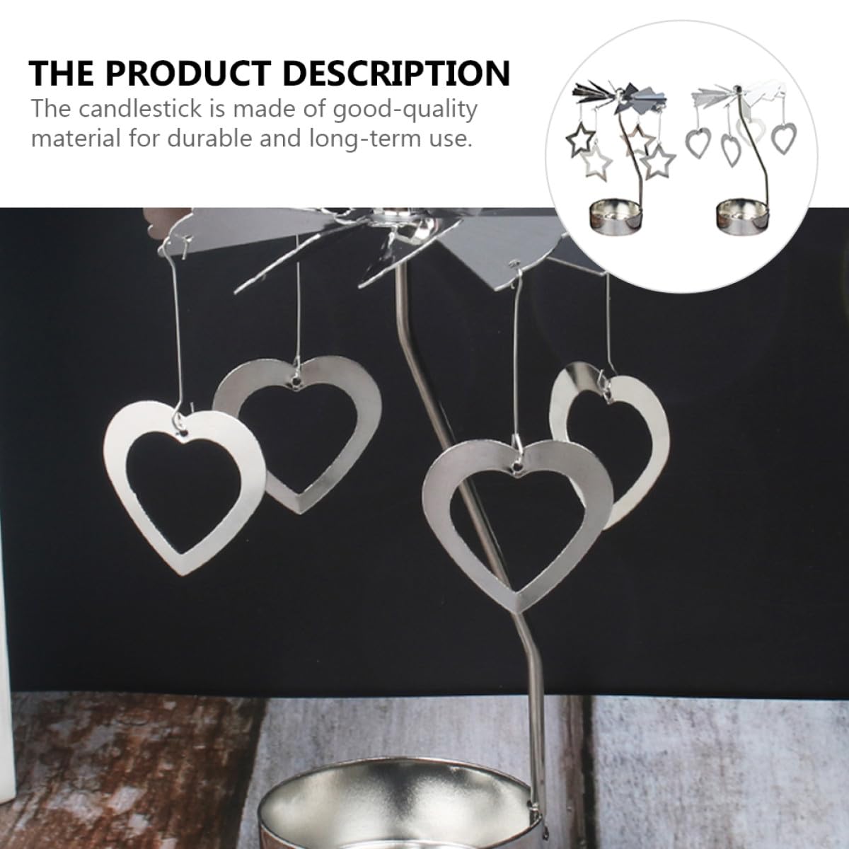 TOYANDONA Rotating Metal Candle Holders 2pcs Romantic Five-Point and Love-Shaped Designs, Desktop Candle Spinner Ornament for Home Decoration and Festival Table Display