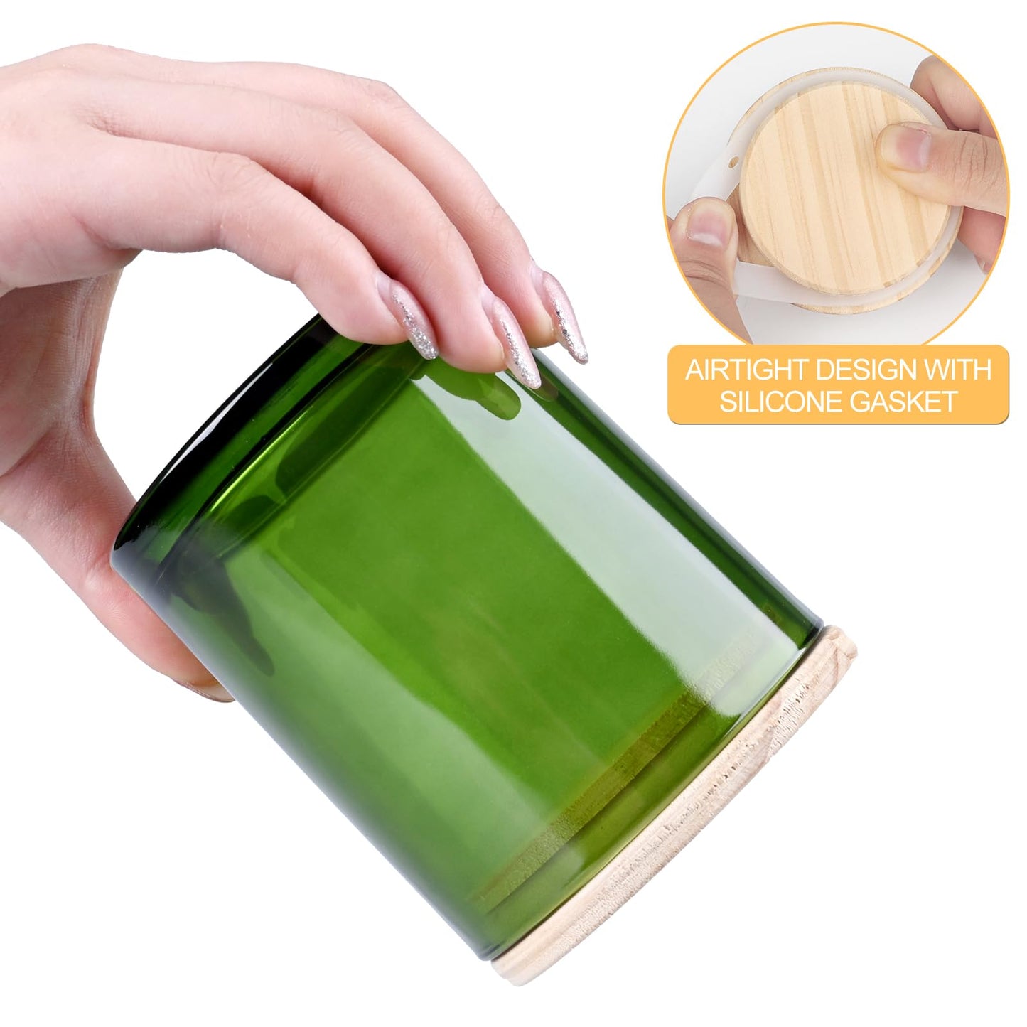 SHOWIN 10 OZ Thick Candle Jars for Making Candles 15 Pcs, Empty Jars with Wood Lids for Candle Making, Sample Container, Clear Green
