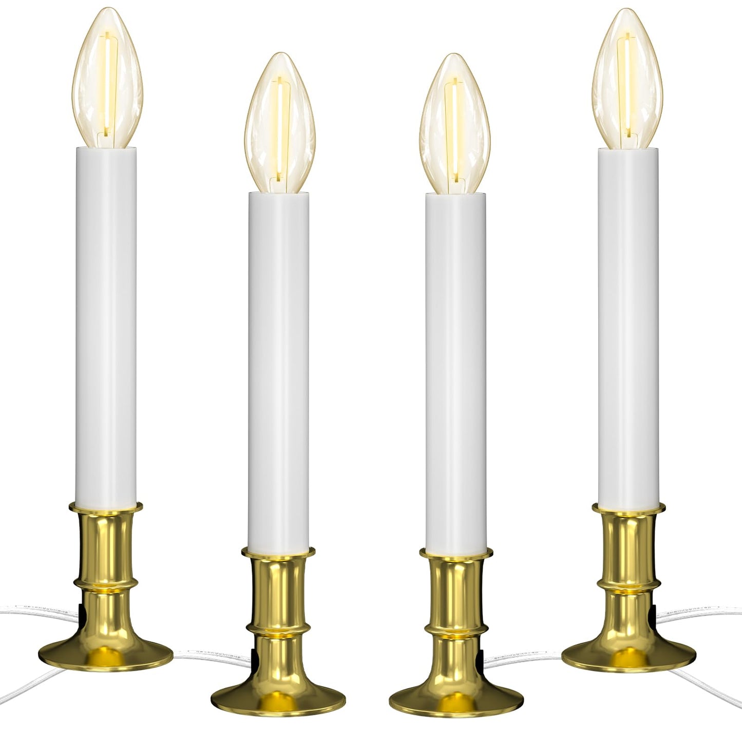 SUNSGNE Christmas Electric Window Candle Lights with Auto Sensor, Dusk to Dawn Candle Lamps with Gold Plated Base, 9'' Plug in Candle Lights with 0.6W LED E12 Bulbs for Window Table Decor, 4 Pack