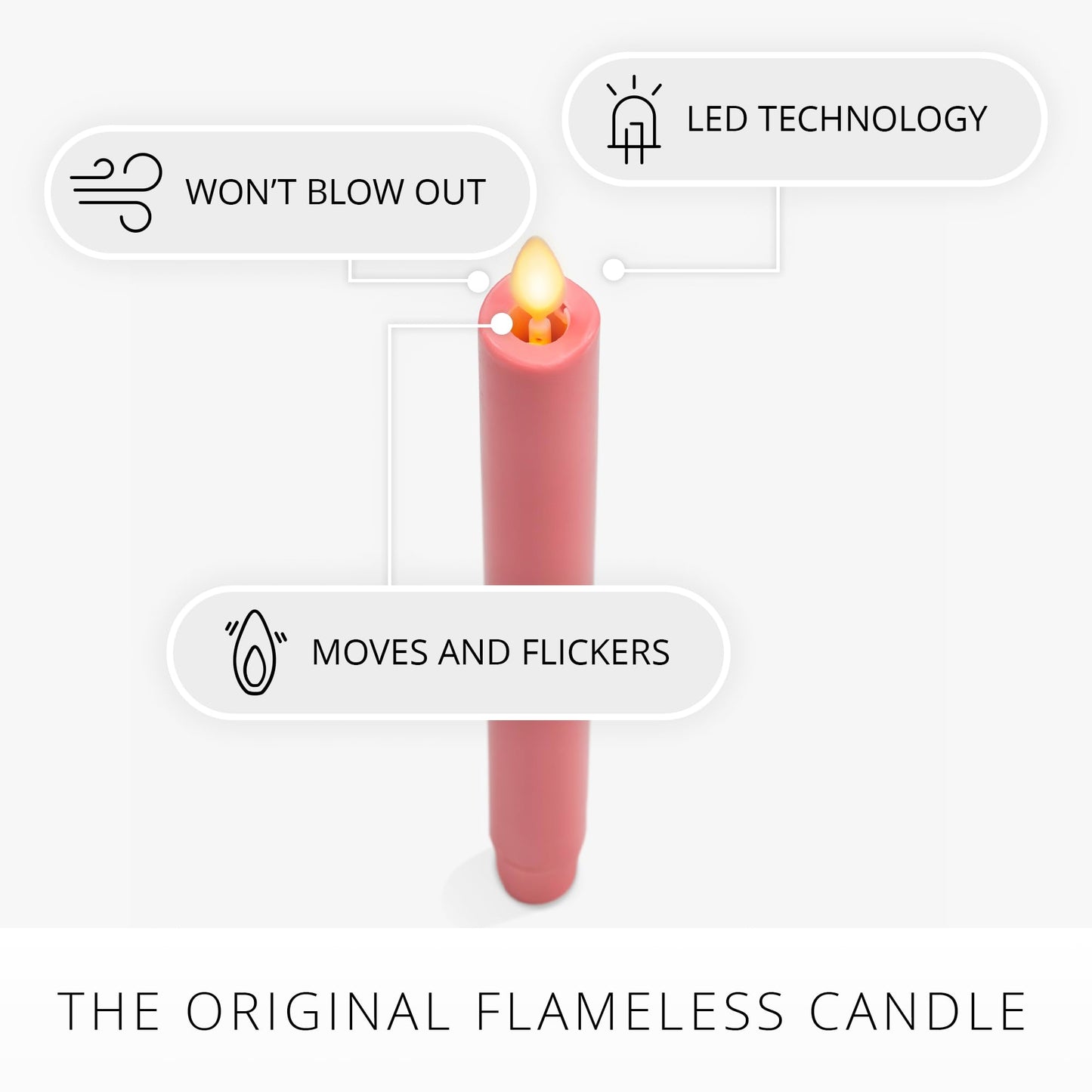 Luminara Flameless Candle Taper (1" x 9.5") Melted Top Real Wax Unscented Remote Ready Timer (Sweet Pink)