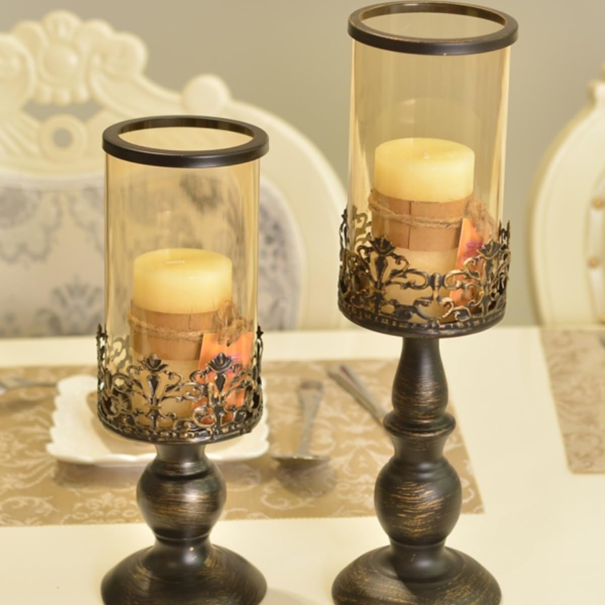 YUHUAWF Candle Holderss Retro Old Candlestick Home Living Room Porch Glass Ornaments Wedding Decoration Candle Holder Decorative Candlestick(Small)