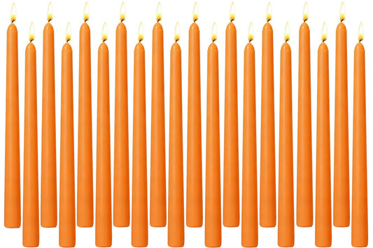 20-Pack Orange Taper Candles Unscented, 10 Inch Tall Dinner Table Candlesticks for Halloween Fall Wedding Centerpieces, Bulk Tapered Candles Smokeless Dripless, Decorative Candle for Home Decor