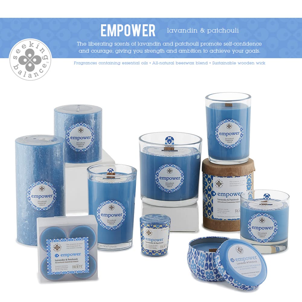 Root Candles Seeking Balance Wood Wick Spa Candle Aromatherapy Candles, 6.5-Ounce, Empower: Lavandin & Patchouli