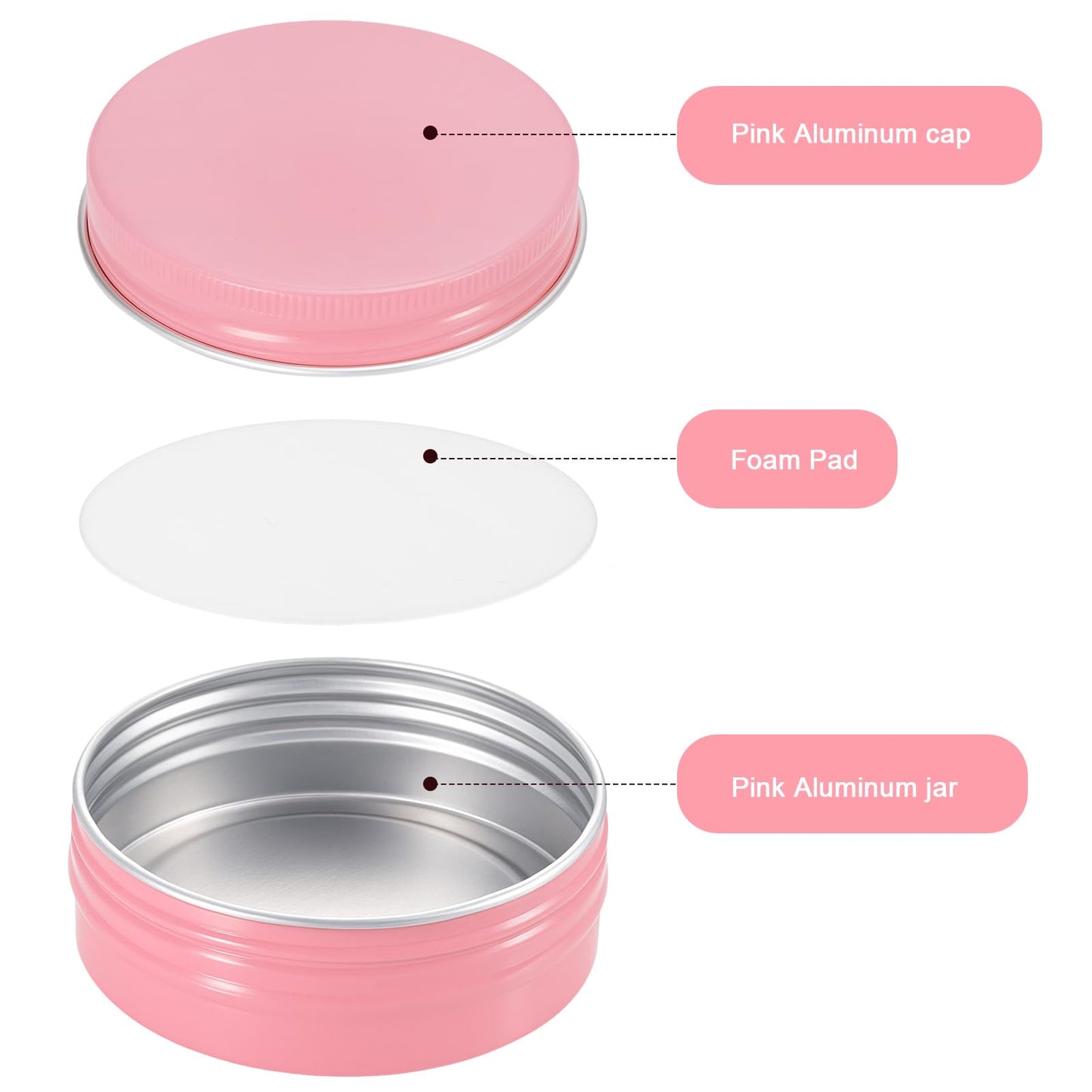 Patelai 2 oz Pink Metal Round Tins Aluminum Tin Cans Salve Tins Containers with Screw Lid 10 Sheets Stickers for Salve Spice Candies Balms Candles, 36 Pack (Classic Style)