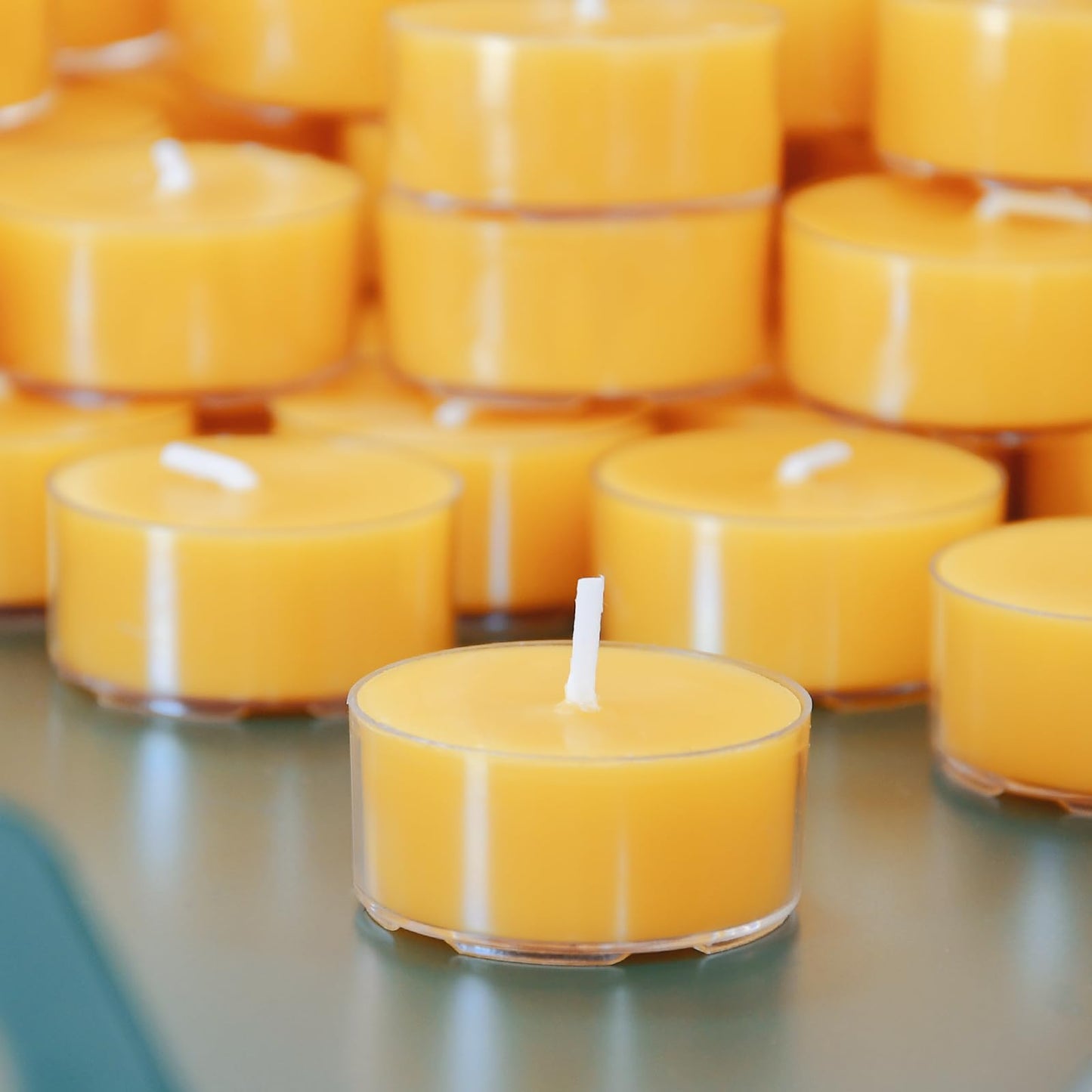 DEYBBY Natural Beeswax Tealight Candles 160 Pack, Unscented Organic Small Beeswax Candles Bulk in Clear Cup, 4-5 Hours Burn Tea Light Candles for Home Decor Emergency Bath Relaxation (Yellow)
