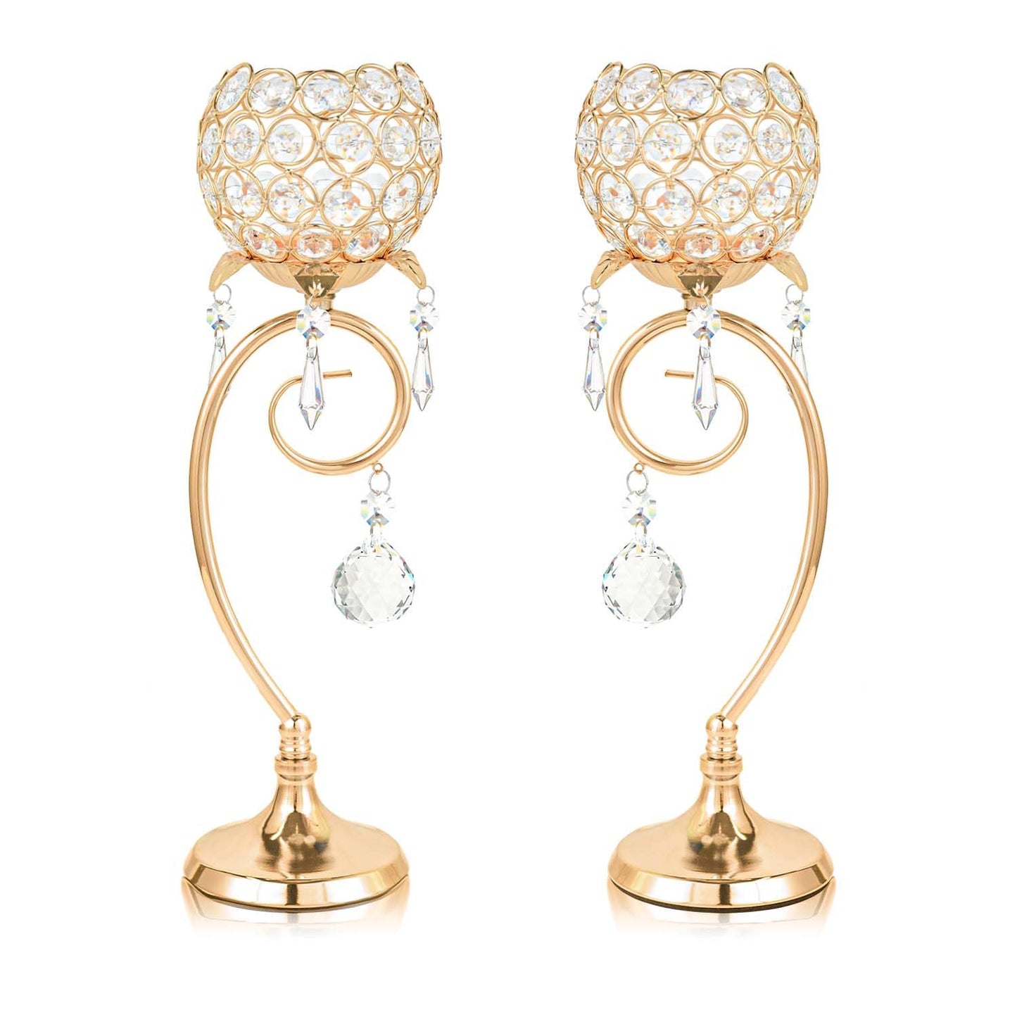 2 ps K9 Crystal tealight Candle Holder/Candlestick/Candelabra for Table Centerpieces,Wedding/Party/Event Decor,Home Decor,Gift for Mon/Friends (Golden)