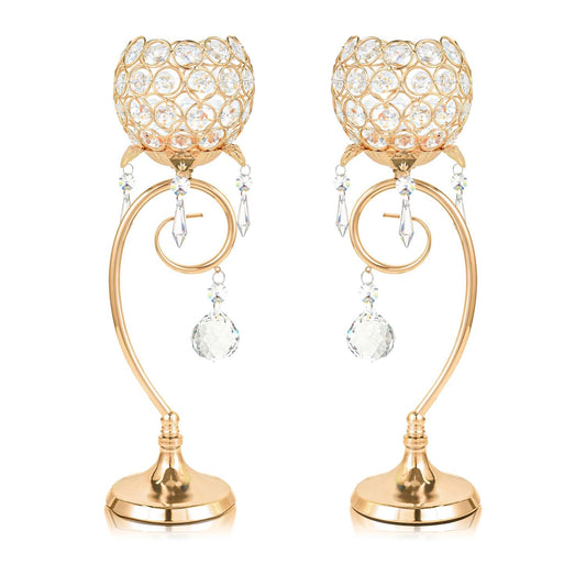 2 ps K9 Crystal tealight Candle Holder/Candlestick/Candelabra for Table Centerpieces,Wedding/Party/Event Decor,Home Decor,Gift for Mon/Friends (Golden)