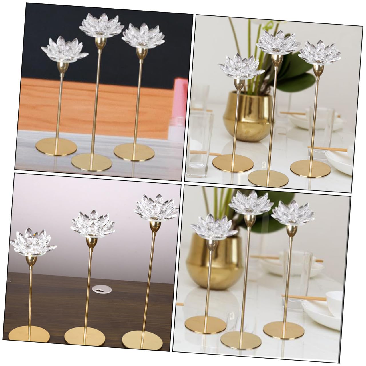 ULTECHNOVO Crystal Lotus Candleholder Metal Candlestick Small Gold Wedding Candle Stand for Dining Room Candlelight Dinner Decoration