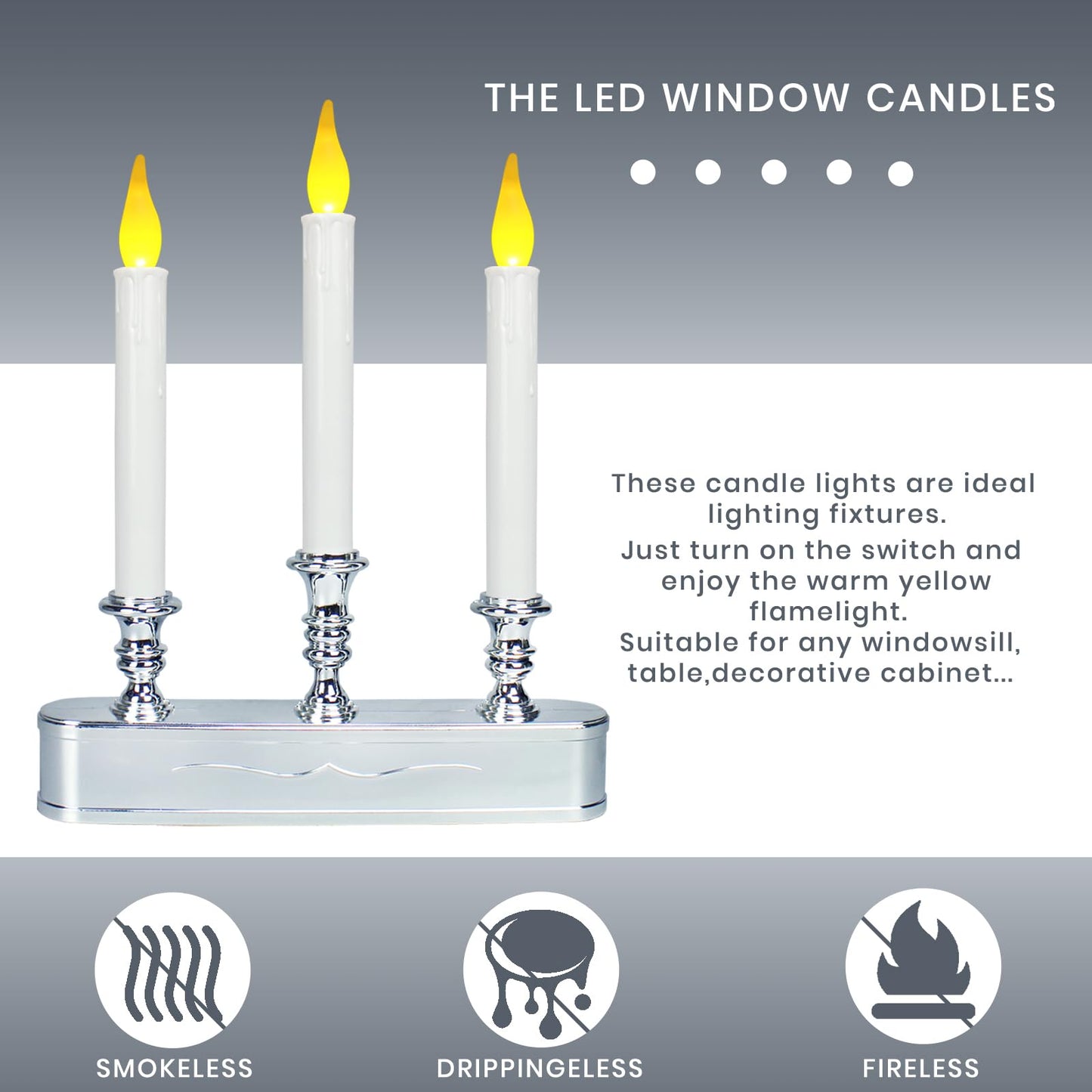 Window Candles Battery Operated with Timer 8 Hours on and 16 Hours Off Led Warm White with Flicker Flame