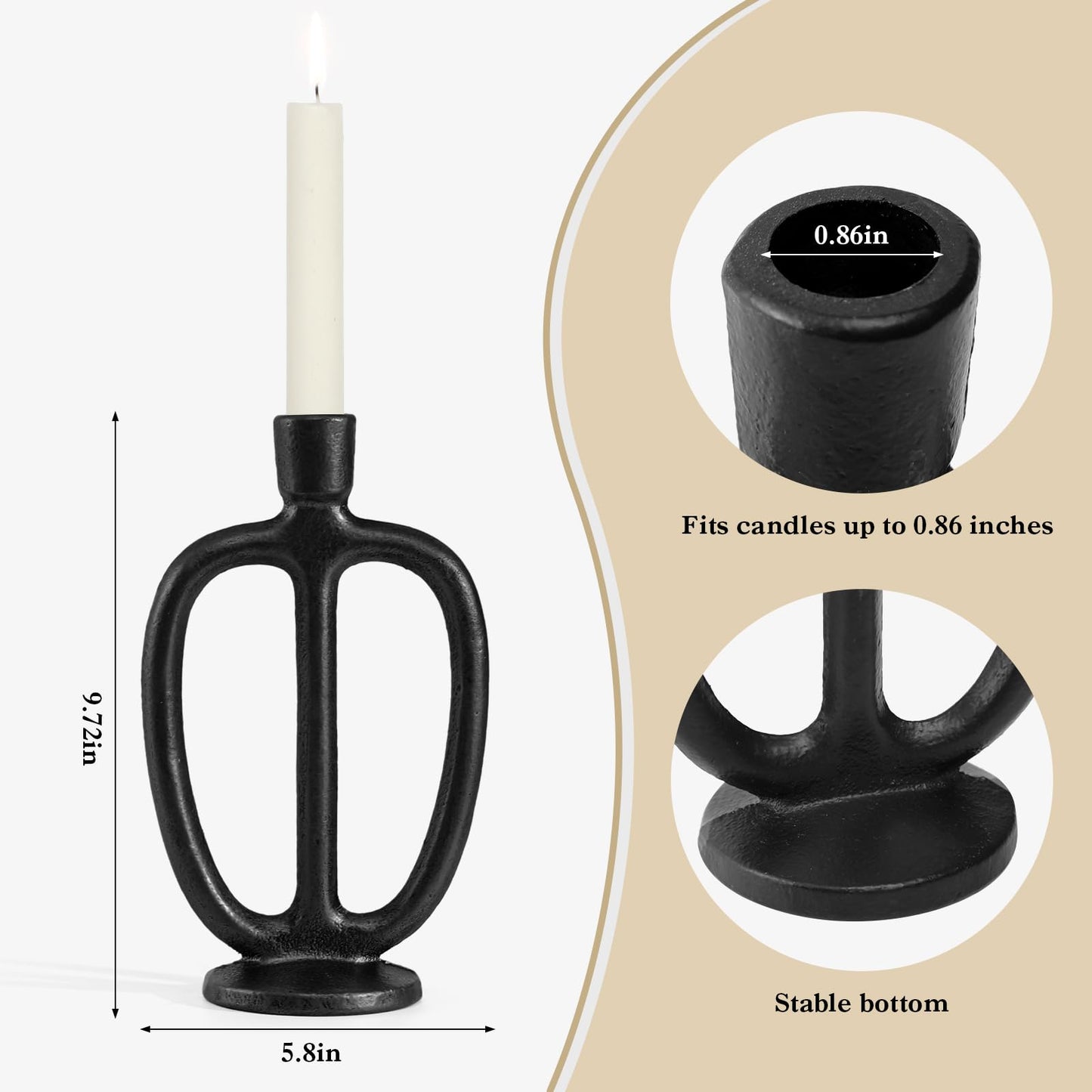 Matte Black Iron Candle Holder Retro Taper Candle Sticks Stand Decor Farmhouse Candlestick Holders for Home Wedding Party Dinning Table Centerpiece (Black, L)