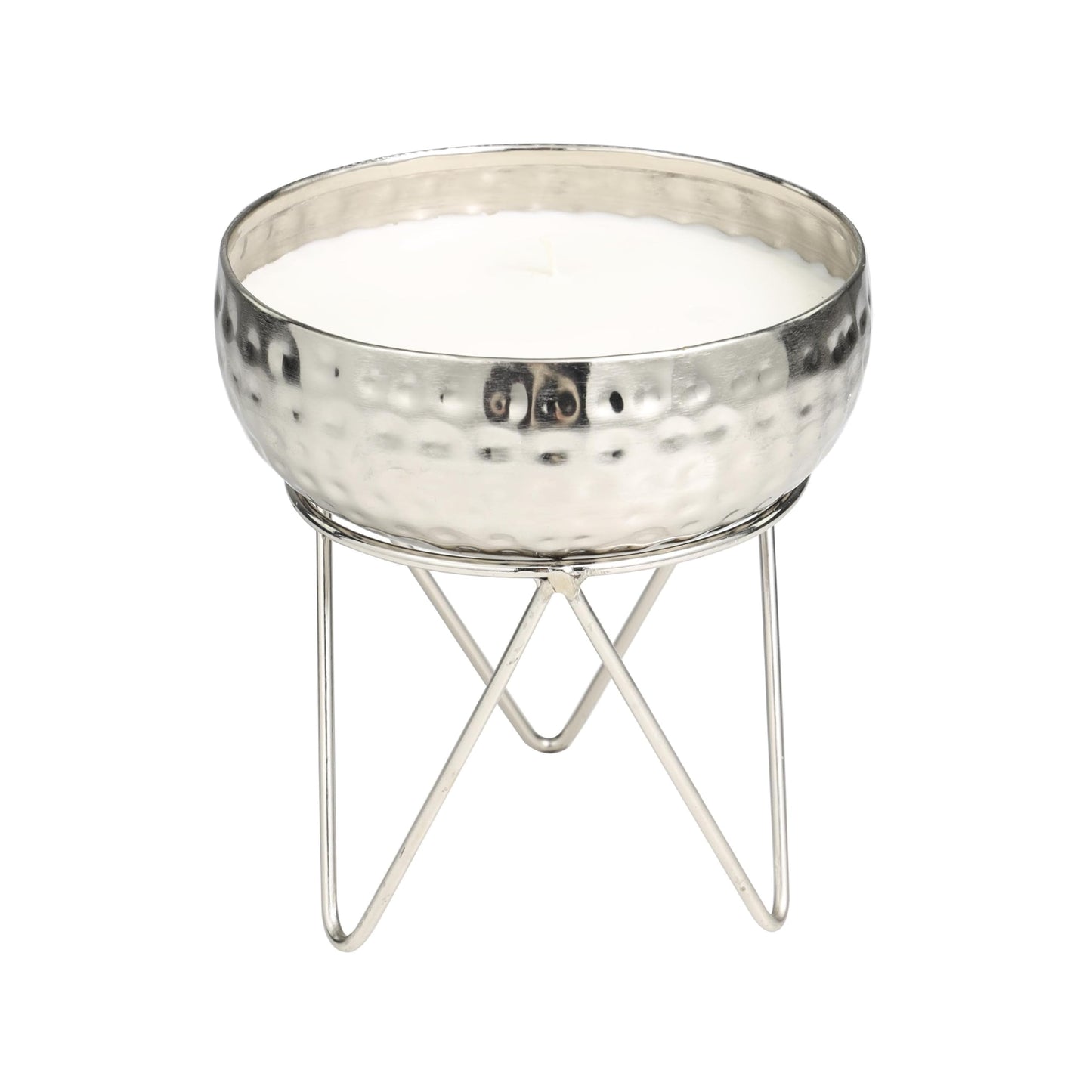 Deco 79 Metal Campfire Scented Hammered 30 oz 3 Wick Candle with White Wax, 7" x 7" x 8", Silver