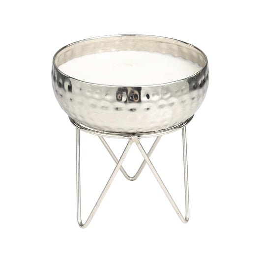 Deco 79 Metal Campfire Scented Hammered 30 oz 3 Wick Candle with White Wax, 7" x 7" x 8", Silver