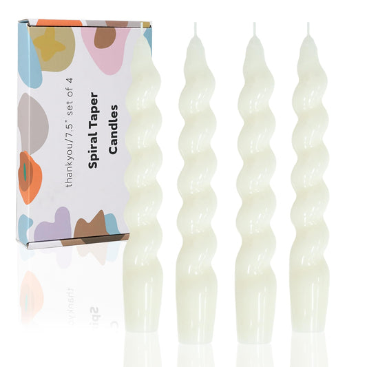 LPUSA Taper Candle White Spiral Candlestick Short Tapered Candles Twisted Candlesticks for Table Decor Housewarming Gift Idea-7.5inch,4pcs(White)