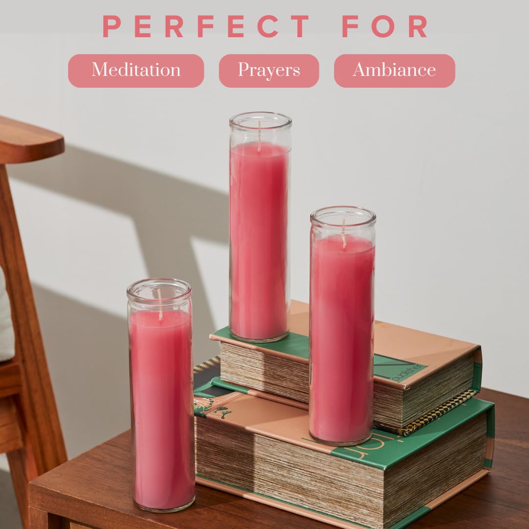 Simply Soson 2x8 inch Pink Devotional Candles in Glass Jar - 1 Piece - 90 Hours – Prayer Candle - Tall Pillar Candles for Religious, Memorials, Party Decor