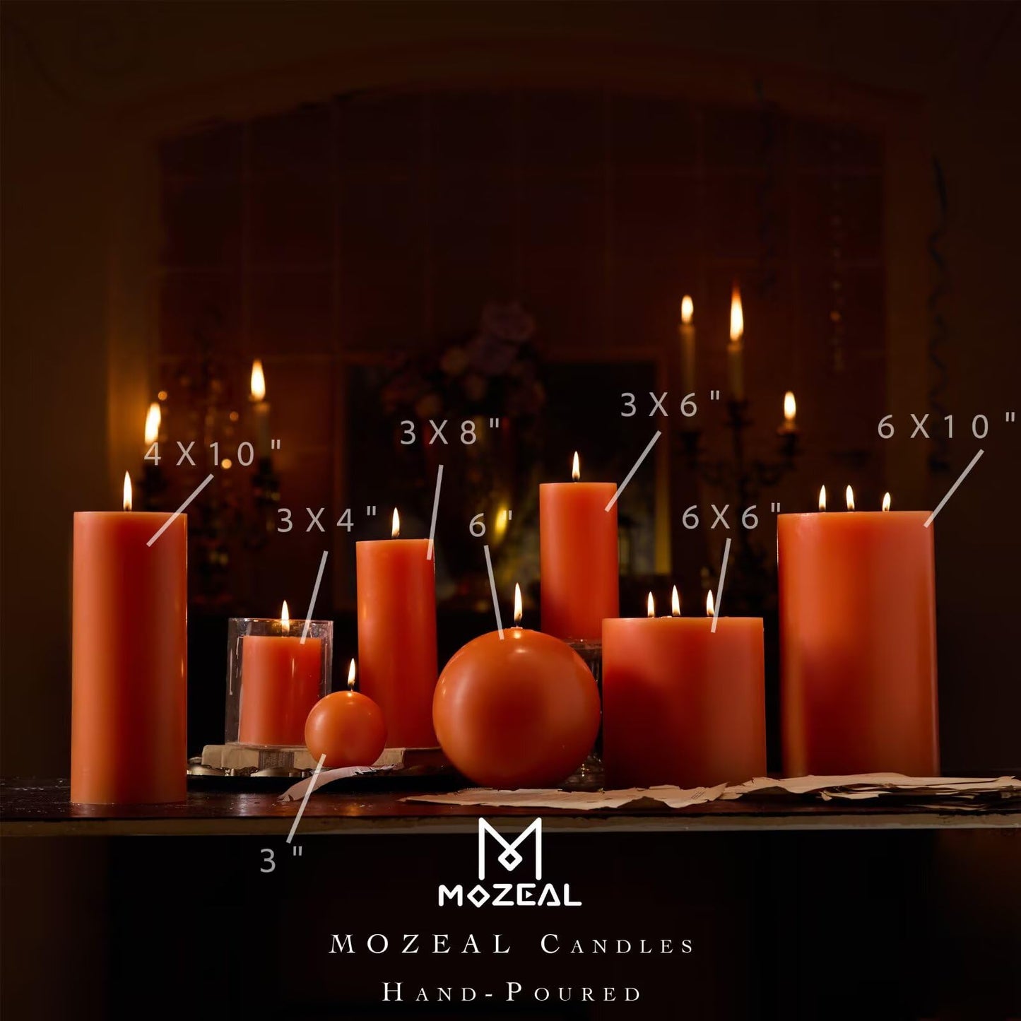 MOZEAL Hand-Poured, 6 Inch Orange Large Round Ball Candles - Elegant Orange Round Pillar Candles, Dripless, Unscented, Smokeless, Ideal for Halloween Decor.