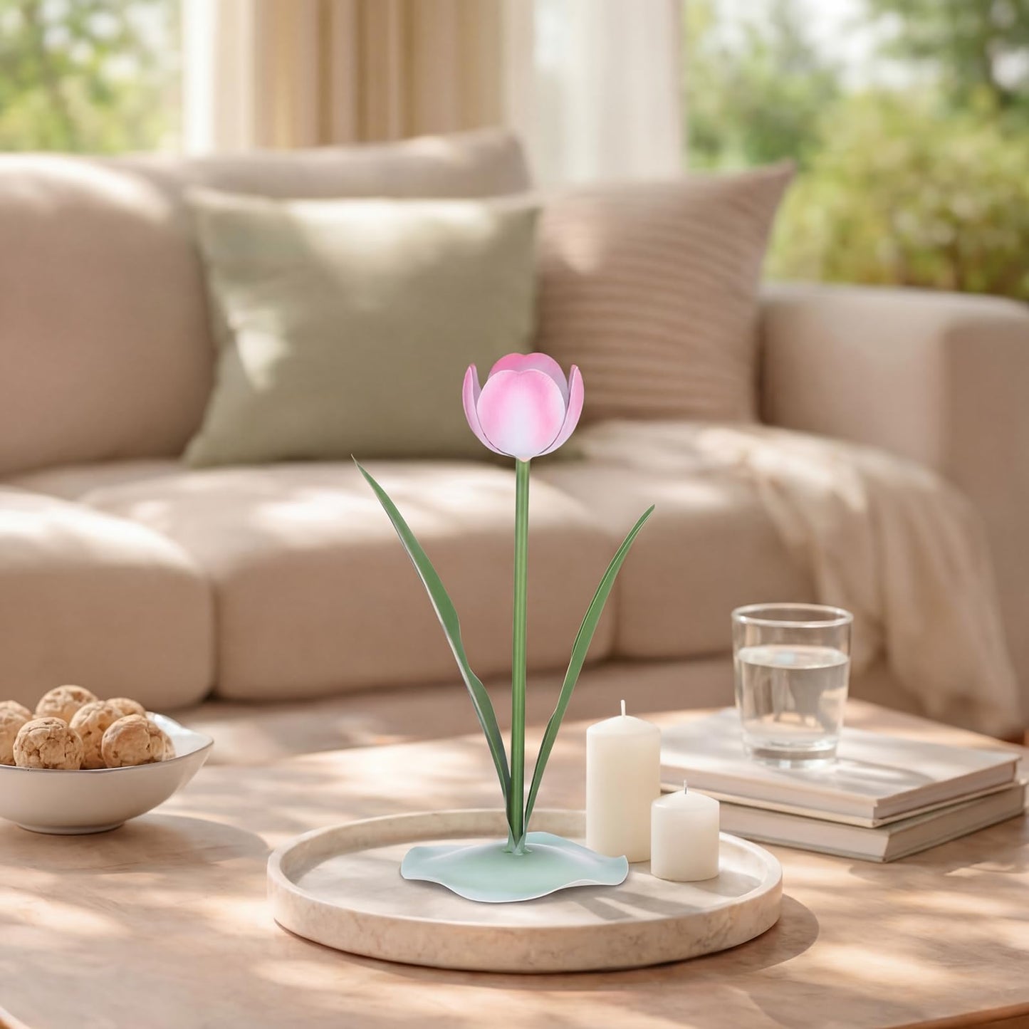 Remerry 9.4" x 3" Spring Tulips Candle Holders Spring Pink Flower Tealight Candle Stick Holder for Tealight Holder Table Centerpieces Wedding Holiday Tabletop Decor Anniversary Engagement Gift