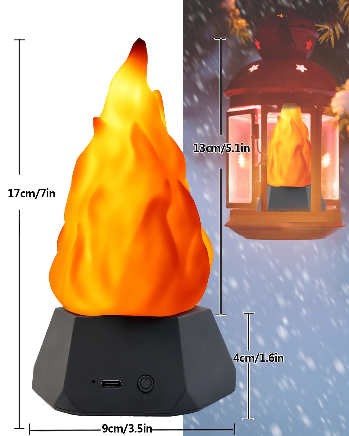 Fake Fire Lamp,3D Rechargeable Travel Night Light with Cozy Lighting,3-Mode LED Fake Fireplace Candles for Apartment Patio Decor Outdoor Camping Decorations…