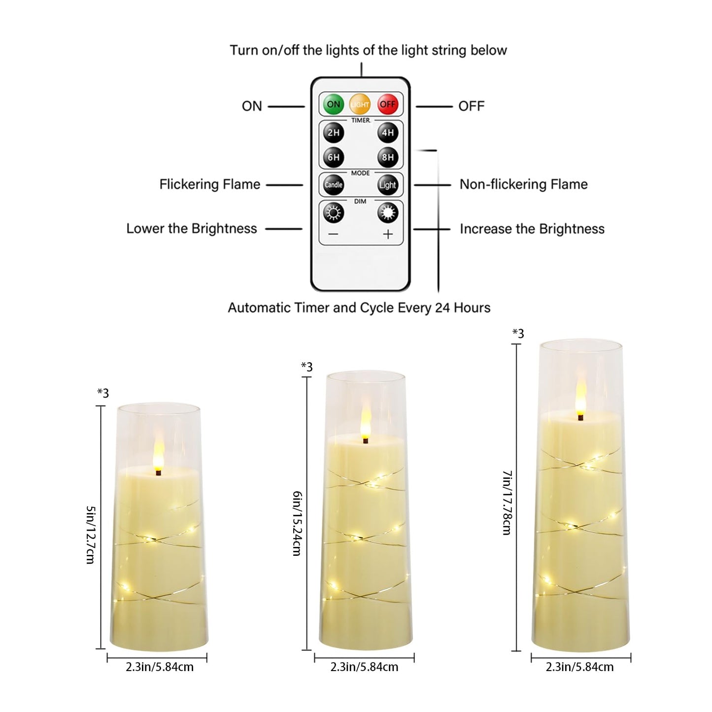 Nimiko Flickering Flameless LED Candles,Battery Operated Candles 9 Pcs with Embedded Star String,Acrylic LED Pillar Candles with Remote,Suitable for Home Decoration to Create an Atmosphere (Ivory)