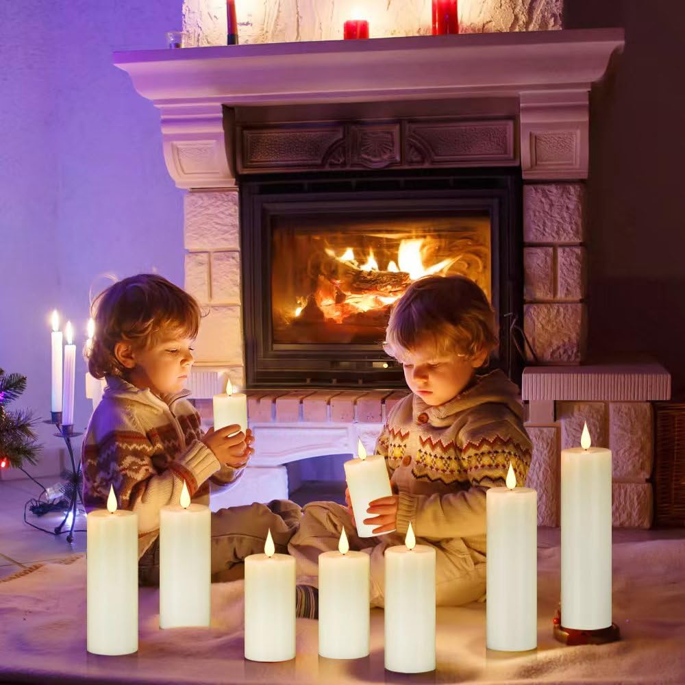 Hanzim Flameless Flickering Battery Operated Candles 9PACK Real Wax Pillar LED Candles with 10-Key Remote Control and 24 Hours Timer for Wedding, Party, Home Decoration (Ivory)