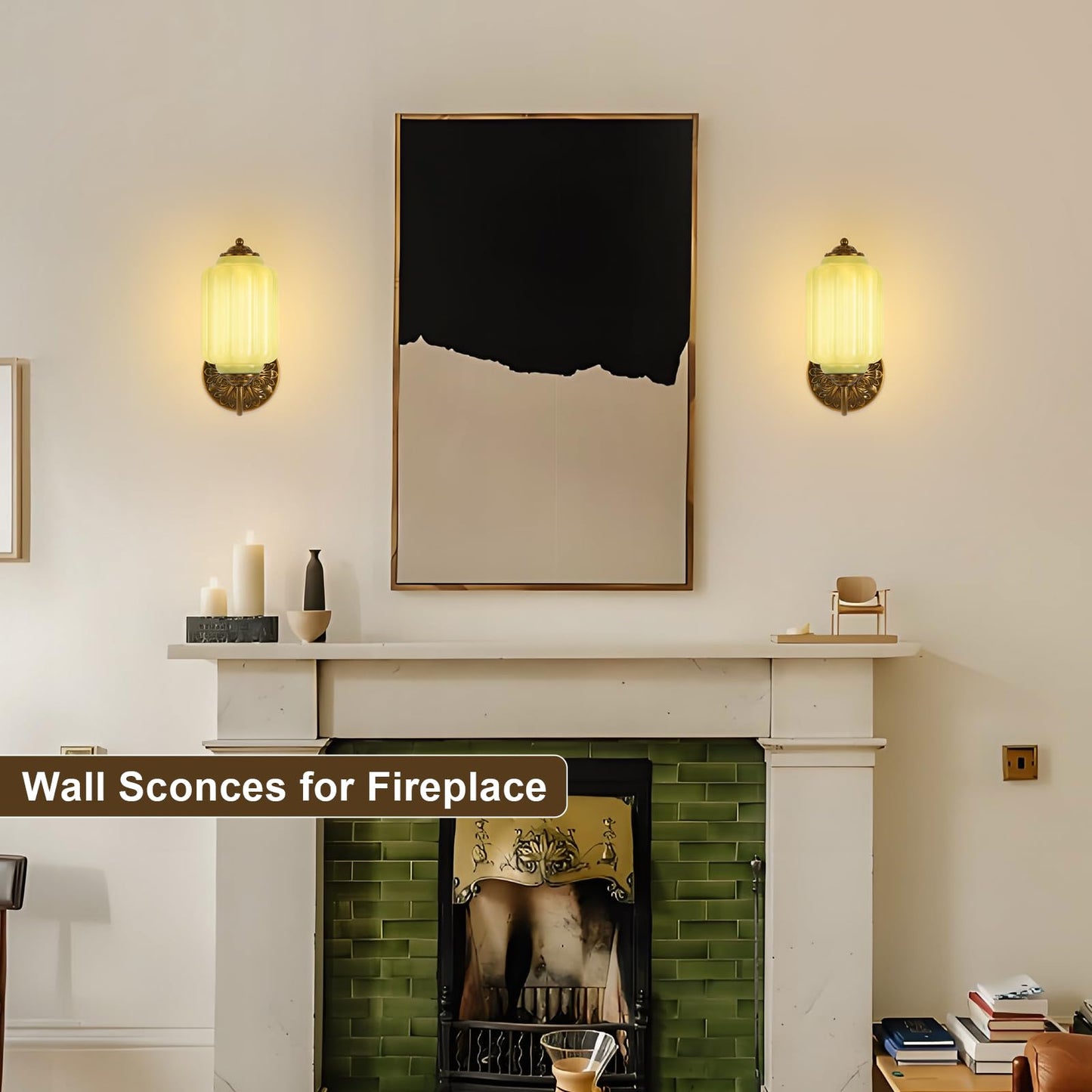 Pandaluna Vintage Wall Sconce, Green Milk Glass Light Fixture, 5.5In Art Deco Antique Wall Sconce for Bedroom Bathroom Living Room Hallway Entryway, E12 LED Bulb Included, Retro Gold & Green 2 Pack